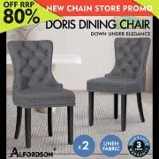 ALFORDSON 2x Dining Chair Kitchen Lounge Retro Button Tufted Wooden Fabric Grey