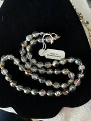 Beautiful vintage necklace Czechoslavakia Aurora Borealis Gray Crystal NOS