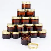 Acetiti 16Pcs Amber Glass Jars, 50ml Glass Jars with Lids Empty Brown Cosmetic Containers with Aluminium Screw Cap Liner Travel Pots UV Protection for Cream Lotion Ointments (Amber, 50ml-16 Pack)