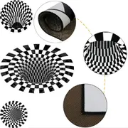 3D Vortex Illusion Back Carpet Nordic Modern Black Hole round Area Rugs Geometri