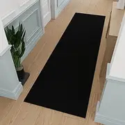 Machine Washable Modern Solid Design Non-Slip Rubberback Traditional Runner Rug for Hallway, Kitchen, Bedroom, Living Room, 2'7" x 12', Solid Black