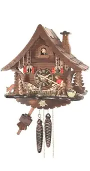 Cuckoo Clock Black Forest house with moving fisherman EN 4719 NEW