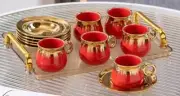 Red & Gold Espresso Cup & Saucer Set Luxury Porcelain Coffee Cafe Cups 90ml