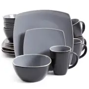Gibson Home Soho Lounge 16 Piece Soft Square Stoneware Dinnerware Set in Grey Ma
