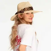 C.C Exclusive Women's Honeycomb Shape Leopard Band Trim Beach Panama Sun Hat
