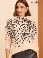 Love & Roses Pink High Neck Animal Print Jumper (AD7477) | $42
