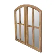 Wall Mirror Window Pane Design Distressed Walnut 27x15in Wooden Frame Set Of 2