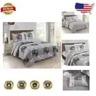 Delicate Grey Floral Patchwork Quilt Set with Shams - Perfect for -Round Use