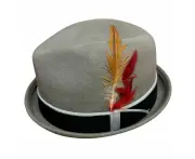 100% Wool Mens Stingy Gutter Brim Felt Hat with Petersham Trim in Grey M