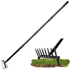 8-Tines Rake and Stirrup Hoe - Adjustable Long Handle Scuffle Loop Hula Actio...