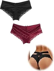 [ohmydear] Womens Sexy Cheeky Panties Lace Thongs Hipster Back Crisscross Strappy Underwear Plus Size Bikini Briefs XS-4XL