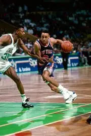 John Starks New York Knicks drives v Reggie Lewis Boston Celtics p- Old Photo