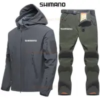 在飛比找Yahoo!奇摩拍賣優惠-Shimano 軟殼套裝男士軍裝冬季保暖抓絨戰術夾克戶外防水