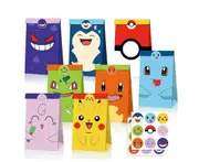 12PK Pokemon Pikachu Party Loot Bags with Stickers Kids Birthday Party Paper Gift Bags Party Favours