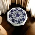 24" Lapis Lazuli Floral Inlaid Coffee Table Top Hallway Console with Home Decors