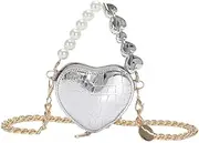 [FAPIPOS] Mini Heart Sequin Shoulder Bag, Women's Small Silver Evening Purse, Mini Heart Gold Detachable Chain Clutch Bag