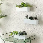 LaLaGreen Wall Planter (3 Pack, 12 Inch) Wall Hanging Plant Holders White, Large Long Rectangular Metal Wall Mounted Flower Pots, Window Sill Planters Box Fence Railings Garden Floating Shelve Outdoor