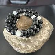 US Memory Wire Stainless Steel Black Onyx MOP Bead Bracelet 17619
