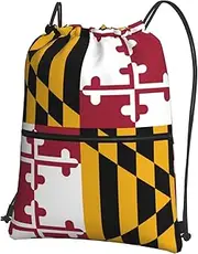 EdWal Maryland State Flag Print Drawstring Backpack Gym Bags Sports Bags With Zipper Pocket For Travel Beach, Black, One Size