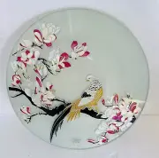 Chinese Style Crystal Carving Engraving Painting Glass Plate Golden Pheasant