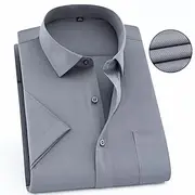 Men's Dress Shirt Non Iron Shirt Collared Shirt Button Up Shirt Plain Wedding Work Black White Yellow Pink Short Sleeve Square Neck Summer Clothing Apparel Pri