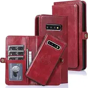 [Cavor] for Samsung S10 Wallet Case,for Samsung Galaxy S10 Case,2 in 1 Magnetic Detachable Case Leather Flip Cover with Stand Feature & Card Slots & Wristlet Strap (6.1")-Red