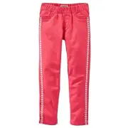 OshKosh B'gosh Girls Embroidered Side-Stripe Twill Stretch Skinny Pants; Pink 6X