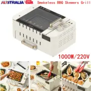 Electric Grill Stove Smokeless Tabletop Auto Barbecue Frying Pan W/ 14 Skewers