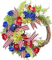 Patriotic Wreaths for Front Door, Patriotic Wreath, Day of Remembrance Garland | Blue White Red Outdoor Flag for Patriotic Wreath for Conservatory at Home Outside