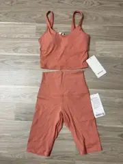 NWT Lululemon Align Tank Top and Bike Shorts set Rustic Coral Color Size 4