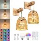 Set of 2 Wall Sconce with Remote Rechargeable RGB Dimmable Wall Lights with Bulb