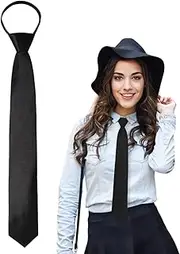 [BPTRKOM] 1 Piece Children's Tie - Zip Children's Tie Boys Clip Tie Black Plain Uniform Pre-tie Adjustable Tie for Wedding Graduation Show (Black)