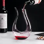 Wine Decanter - 100% Lead-Free U Shaped Crystal Glass Wine Carafe Hand-Blown Red Wine Decanter Carafe 1.5L