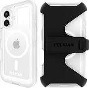 [Pelican] Voyager iPhone 16 Case [Compatible with MagSafe] Rugged Phone Case w/ 18ft Military-Grade Drop Protection - Heavy Duty Phone Cover w/Belt Clip Holster for iPhone 16 - Clear