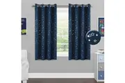 2x Full Blackout Star Curtains Kids Bedroom Blockout Curtains Eyelet Energy Saving Thick Curtains, 1 Pair, Twinkle Stars on Navy Blue