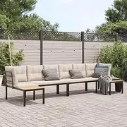4 Piece Garden Sofa Set with Cushions Black Powder-Coated Steel, Furniture Sets, Patio Furniture
