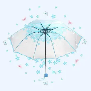 Yesello 日本折疊雨傘圖案透明櫻花 E023 藍色