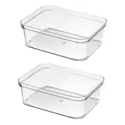 2 Pack Stackable Pantry Organizer Bins,for Kitchen, Freezer, Countertops, Cabinets - Plastic Food Storage Container with Handles for Home and Office 13.5*18.5*6.2CM