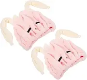 VICASKY 2PCS Cute Hair Drying Towel Ultra Absorbent Microfiber Turban Cap for Quick Drying Soft and Comfortable Hair Accessories for Home and Travel