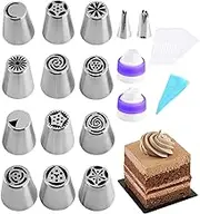 Piping Bags and Tips Set - Reusable Stainless Steel Icing Piping Tips Nozzle Bags Set - Food Grade Baking Supplies, Sturdy Frosting Kit for Cakes, Cups, Cookie and Pastries