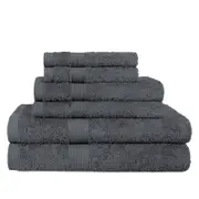 LINENOVA 6x Cotton Bath Towels Set Hand Towels Face Towels 550GSM - Charcoal