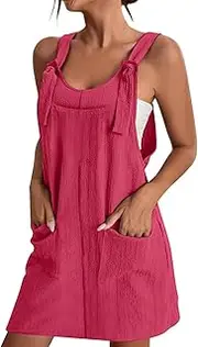 [Generic] Dresses for Women Evening Apron Garden Work Pinafore Dress Suspender Dress Womens Plus Size Linen Summer Rompers