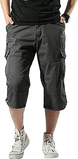 [Generic] Men's Cargo 3/4 Shorts Casual Long Inseam Work Short with Multi Pockets Relaxed Fit Work Pants Big and Tall