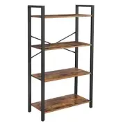 Bookshelf, 4-Tier Bookcase, Living Room Standing Unit Rustic Brown + Black