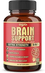 9in1 Brain Support Supplement - 9 Herbs - Concentrated Ashwagandha Root, Gotu Kola Powder, Bacopa Monnieri Powder and More - 90 Capsules - 3 Months Supply