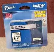 Brother TZe-131 P-Touch Label TZe-1312PK Black Print on Clear Laminated Tape 2PK