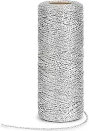tenn well 100M Metallic Silver String, 1mm Christmas Silver Thread Wrapping Twine for Gift, Christmas Bauble Crafts Decoration