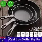 Cast Iron Kitchen Cookware Skillet 3 piece Camping BBQ Frying Pan Fried Egg AU