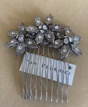 Art Deco Silver And Rhinestone 3 Flower Hair Comb Bridal Evening Mother Of Bride