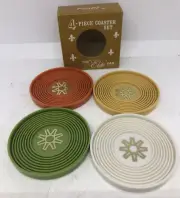 Vintage 4 Piece Coaster Set By Excel O Craft Snow Flake Star Design Plastic NEW